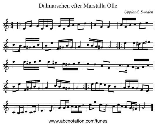 Dalmarschen efter Marstalla Olle - staff notation