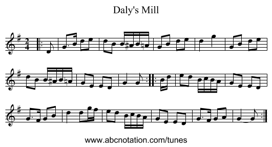 Daly's Mill - staff notation