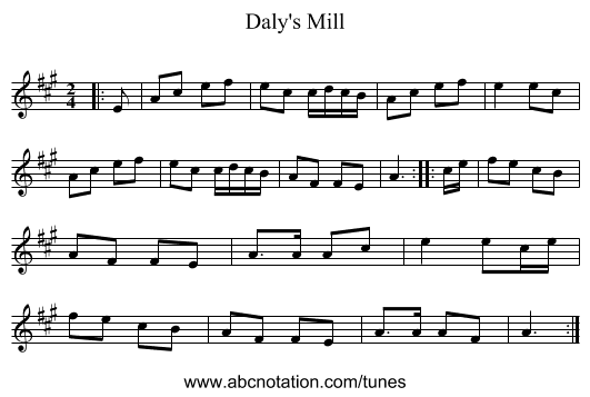Daly's Mill - staff notation