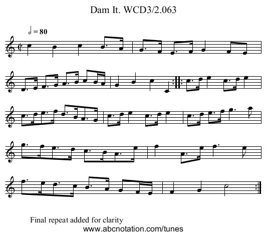 Dam It. WCD3/2.063 - staff notation