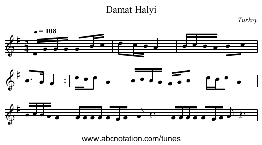 Damat Halyi - staff notation