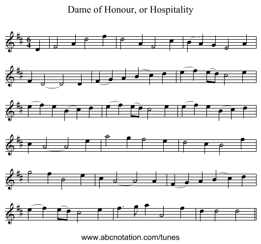 Dame of Honour, or Hospitality - staff notation
