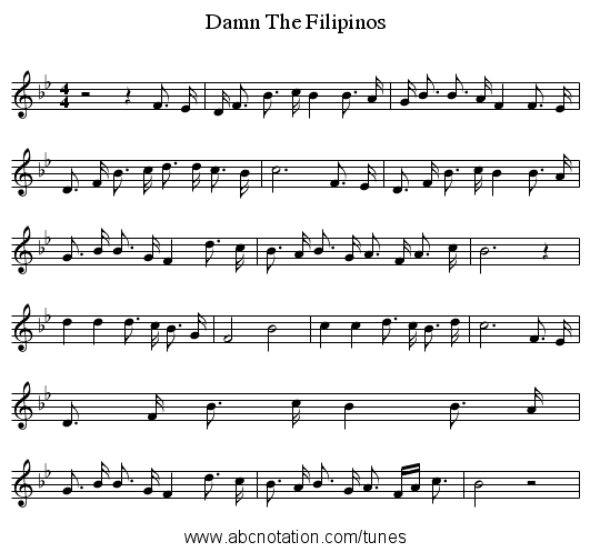 Damn The Filipinos - staff notation