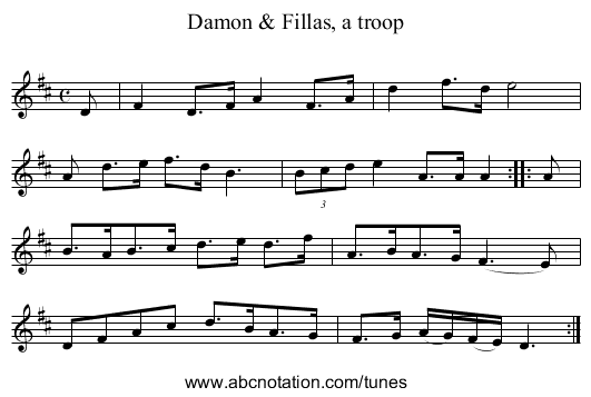 Damon & Fillas, a troop - staff notation