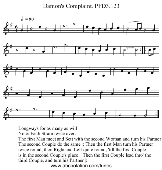 Damon's Complaint. PFD3.123 - staff notation