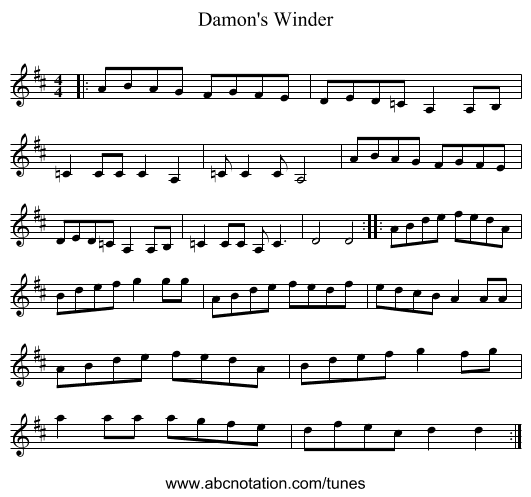 Damon's Winder - staff notation