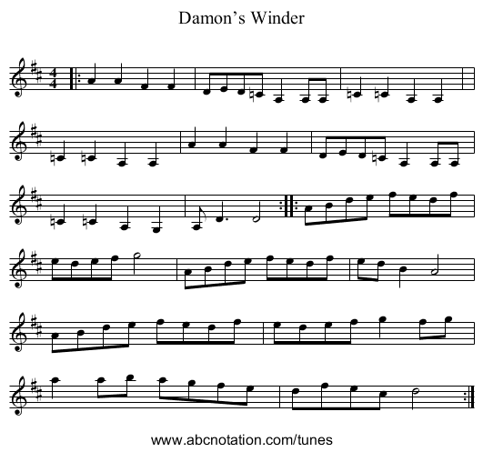 Damon’s Winder - staff notation