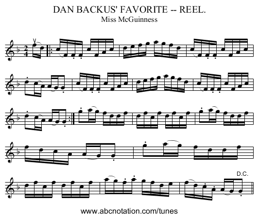 DAN BACKUS' FAVORITE -- REEL. - staff notation