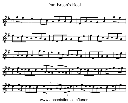 Dan Breen's Reel - staff notation