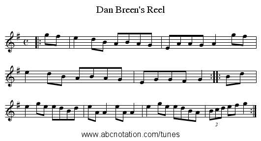 Dan Breen's Reel - staff notation
