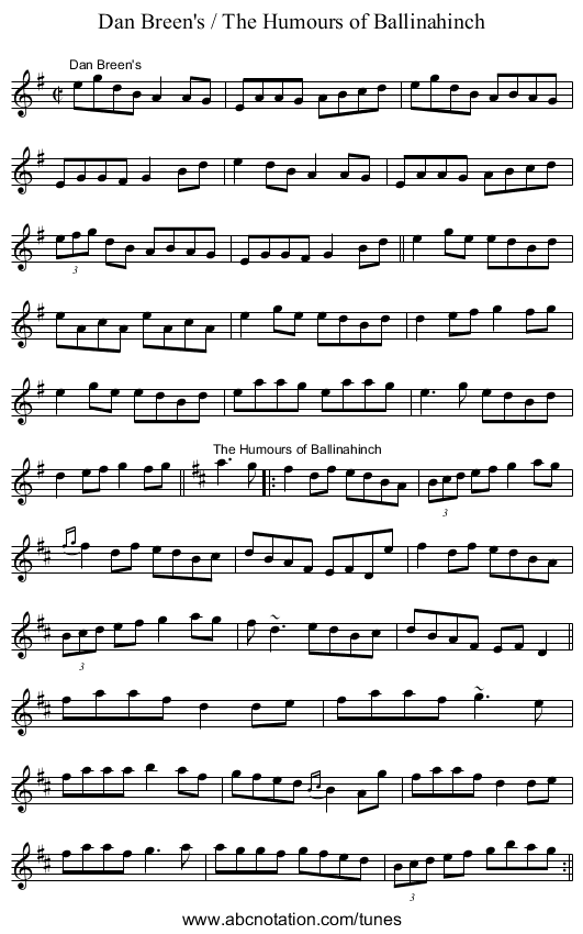Dan Breen's / The Humours of Ballinahinch - staff notation