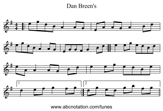 Dan Breen's - staff notation