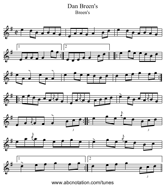 Dan Breen's - staff notation