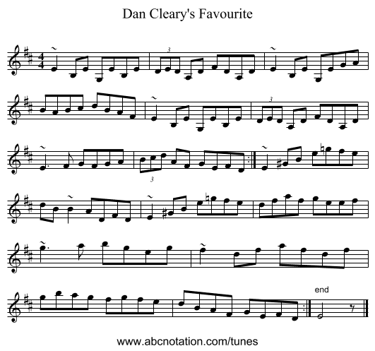 Dan Cleary's Favourite - staff notation