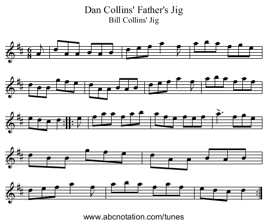 Dan Collins' Father's Jig - staff notation