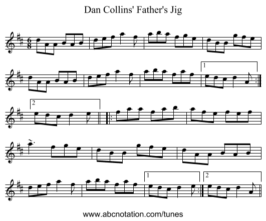 Dan Collins' Father's Jig - staff notation