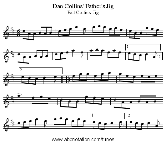 Dan Collins' Father's Jig - staff notation