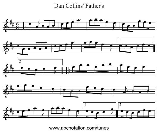 Dan Collins' Father's - staff notation