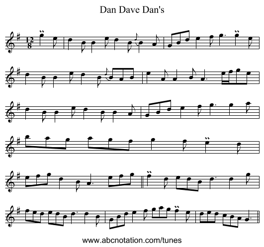 Dan Dave Dan's - staff notation