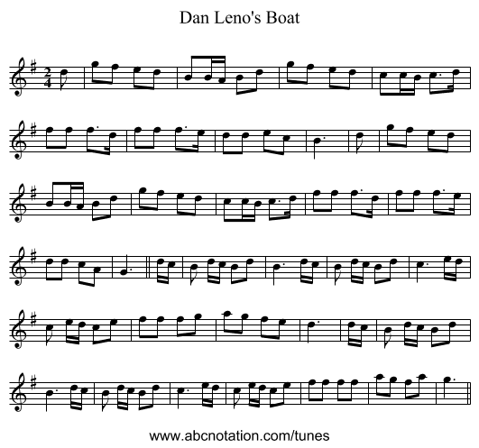 Dan Leno's Boat - staff notation