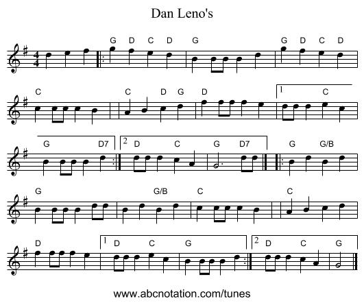 Dan Leno's - staff notation