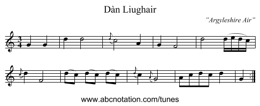 Dàn Liughair - staff notation
