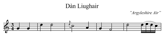 Dàn Liughair - staff notation