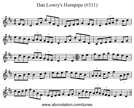 Dan Lowry's Hornpipe (#311) - staff notation