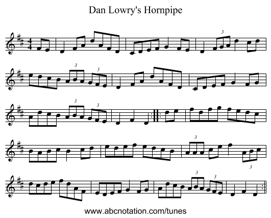 Dan Lowry's Hornpipe - staff notation