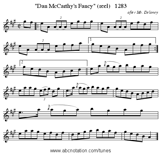 Dan McCarthy's Fancy (reel) 1283 - staff notation