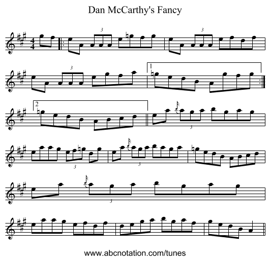 Dan McCarthy's Fancy - staff notation