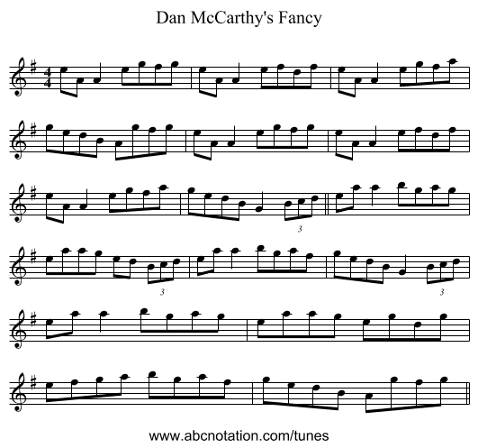 Dan McCarthy's Fancy - staff notation