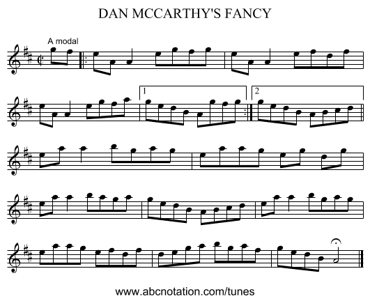 DAN MCCARTHY'S FANCY - staff notation