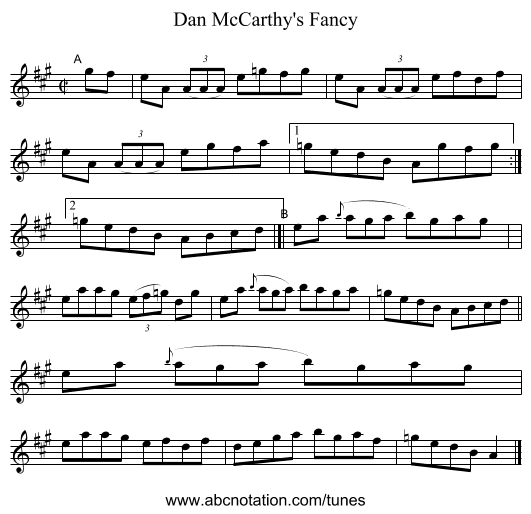 Dan McCarthy's Fancy - staff notation