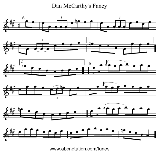 Dan McCarthy's Fancy - staff notation