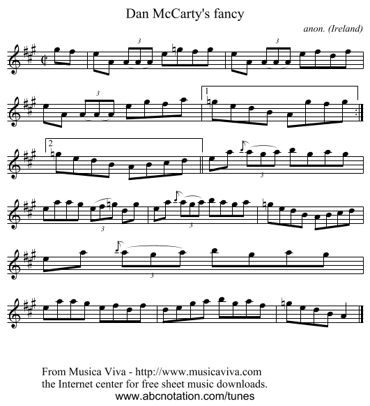 Dan McCarty's fancy - staff notation