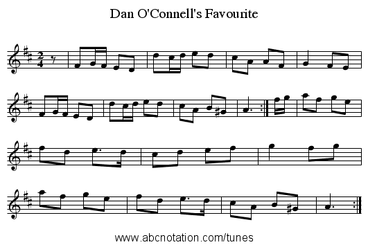 Dan O'Connell's Favourite - staff notation