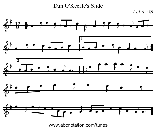 Dan O'Keeffe's Slide - staff notation