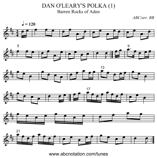 DAN O'LEARY'S POLKA (1) - staff notation