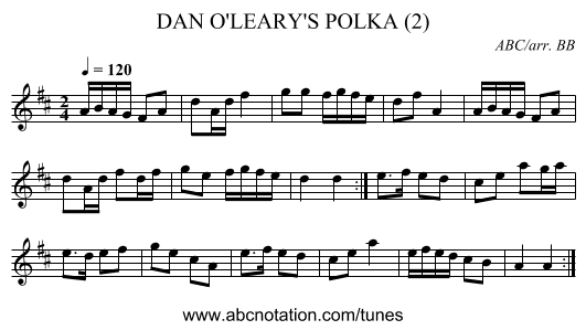 DAN O'LEARY'S POLKA (2) - staff notation