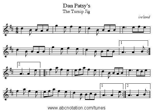 Dan Patsy's - staff notation
