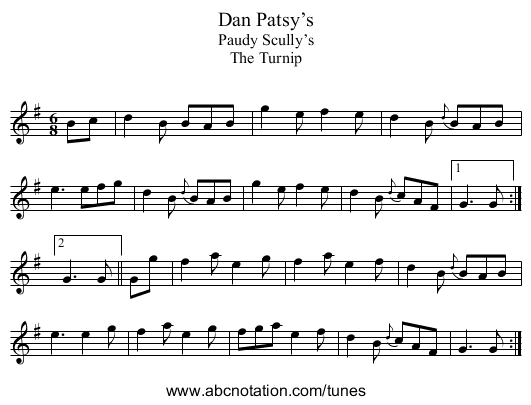 Dan Patsy’s - staff notation