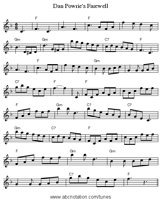 Dan Powrie's Farewell - staff notation
