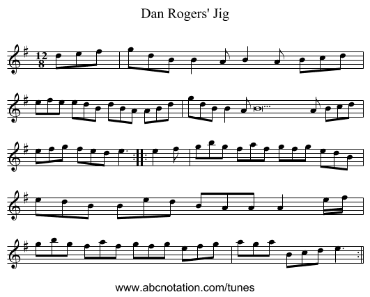 Dan Rogers' Jig - staff notation