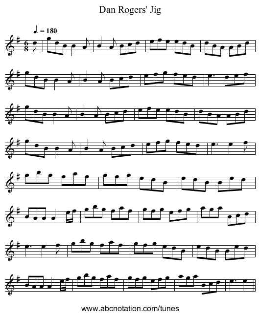 Dan Rogers' Jig - staff notation