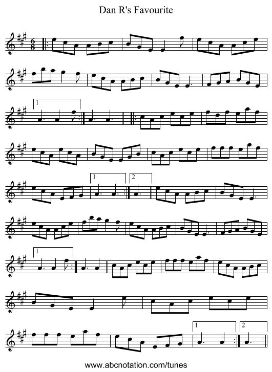 Dan R's Favourite - staff notation