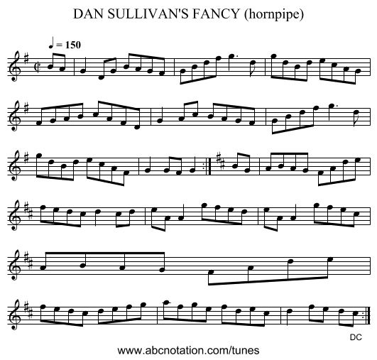 DAN SULLIVAN'S FANCY (hornpipe) - staff notation