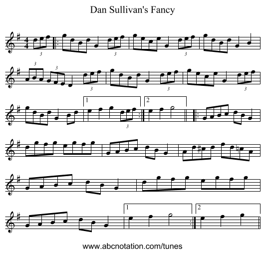 Dan Sullivan's Fancy - staff notation