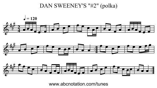 DAN SWEENEY'S #2 (polka) - staff notation