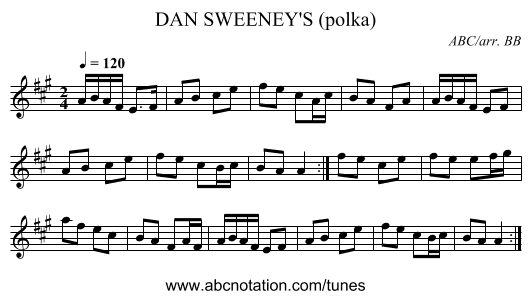 DAN SWEENEY'S (polka) - staff notation